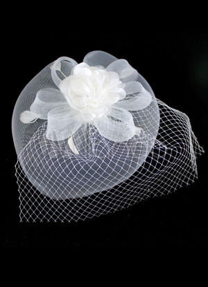 Fabulous White Silk Flower Net Bridal Veil