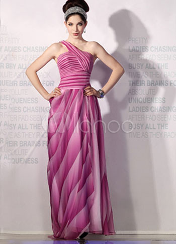 Pink Silk Satin One-shoulder Pleated Evening Dress