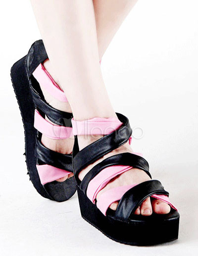 Fashion Footwear Shoes on Moda Rosa Y Negro 2 Pu Sandalias De Tac N Alto Moda Para Mujer