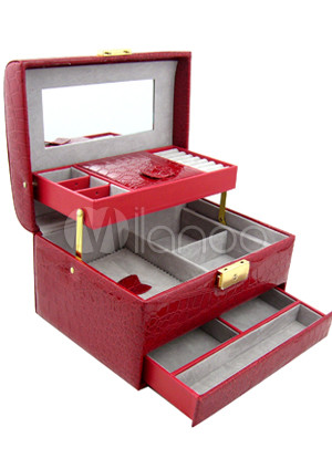 Modern Red Lacquer Jewelry Box with High Gloss Wood Finish Modern Red Lacquer Jewelry Box with High Gloss Wood Finish