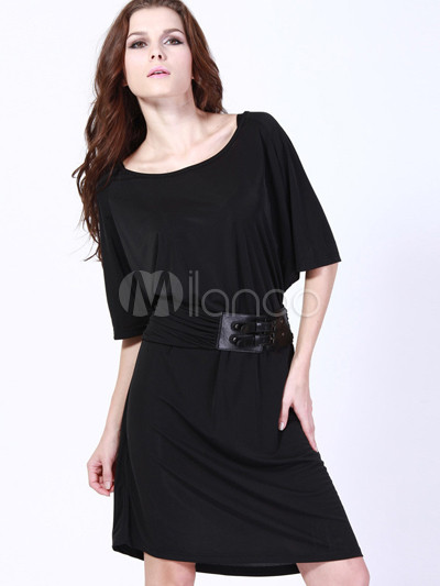 Shoes Size Women on Modern Black Round Collar Polyester Womens Plus Size Dress