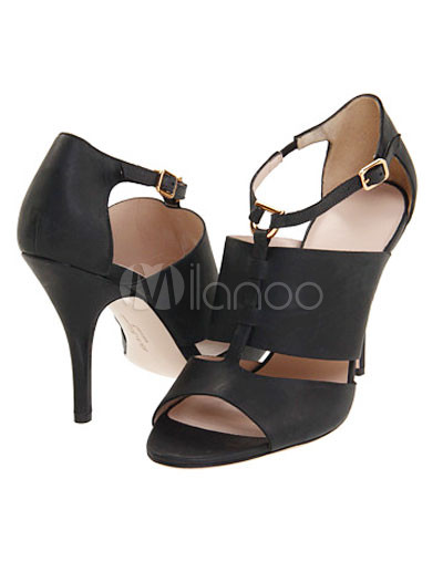 Black 3 9/10''High Heel Satin Peep Toe Metallic Fashion Shoes