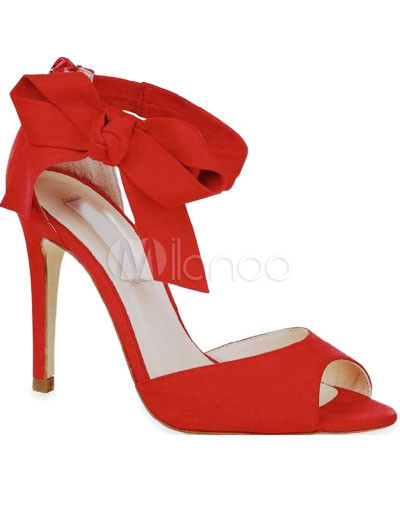  High Heeled Shoes on Red 3 9 10   High Heel Bow Zipper Peep Toe Fashion Shoes   Milanoo