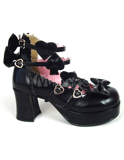 Chunky Heels Shoes on Chunky High Heel Platform Straps With Hearts Pu Lolita Shoes