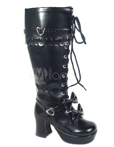 black platform heels with bow