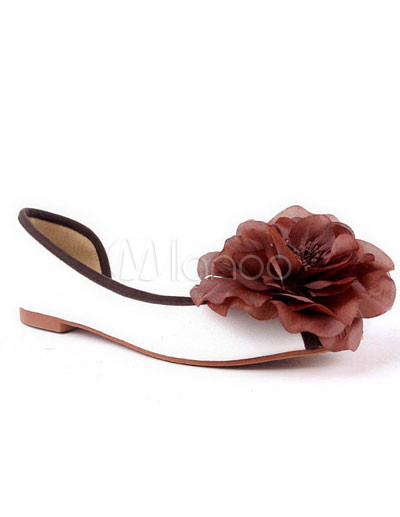Flower Flat Shoes on White Flower Decoration Pu Womens Flat Fashion Shoes   Milanoo Com