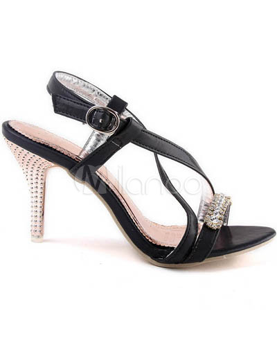 Black Womens Sandals on Black 3 1 5   High Heel Pu Sling Back Womens Sandals   Milanoo Com