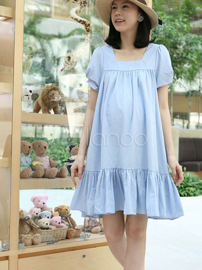 Maternity Clothing Sale on Light Blue Knitting Cotton Summer Maternity Dress   Milanoo Com