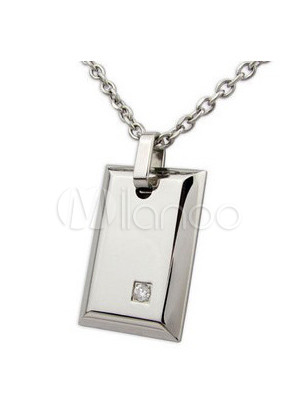 Concise Silvery Titanium Steel Square Mens Pendant