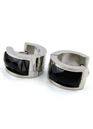 Modern Black Silver Titanium Steel Agate Mens Fashion Earrings