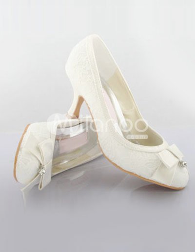 Champagne Wedding Shoes on Ivory 2 2 5   High Heel Satin Lace Wedding Shoes   Milanoo Com