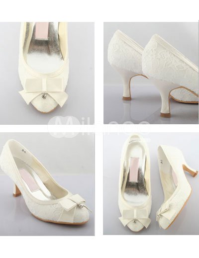 Elegant Ivory 2 2 5'' High Heel Satin Lace Wedding Shoes Elegant Ivory 2 2 5'' High Heel Satin Lace Wedding Shoes