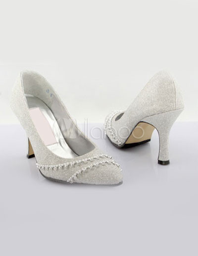 Silver Glitter Wedding Shoes on Elegante Escarcha De Plata De 3 1   5    Zapatos De Tac  N Alto De La