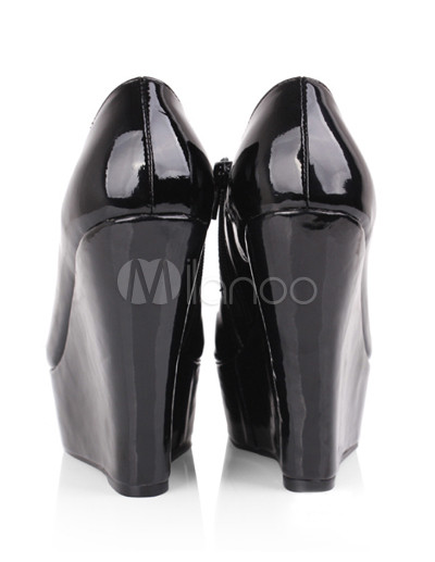 Womens Shoes Size5 on High Heel 1 3 5   Platform Black Patent Leather Womens Wedge Shoes