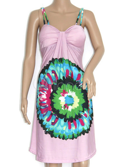 Summer Clothing Sale on Light Pink Meryl Spaghetti Floral Womens Summer Dress   Milanoo Com