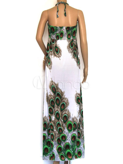 Womens Dresses on Halter Peacock Pattern 100  Viscose Womens Maxi Dress   Milanoo Com