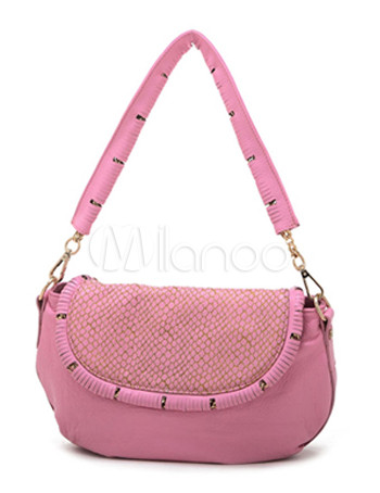 Simple Pleated 27*4*23cm Pink Cowhide Shoulder Bags For Women