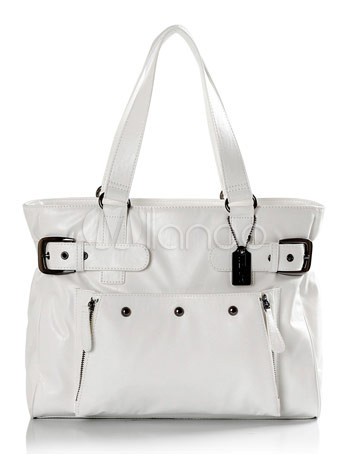 Cool 38*10*27cm White Rivet PU Womens Shoulder Bag