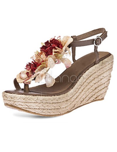 Womens Clothing Sale on High Heel Wedge Cowhide Womens Fashion Sandals   Milanoo Com