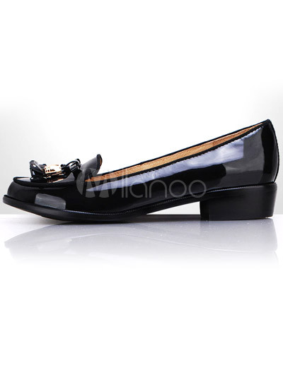 Womens Fashion Shoes Size on Fashion Black Cowhide Womens Flat Shoes   Milanoo Com
