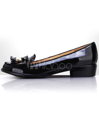 Womens Fashion Shoes Size on Fashion Black Cowhide Womens Flat Shoes Milanoo Com
