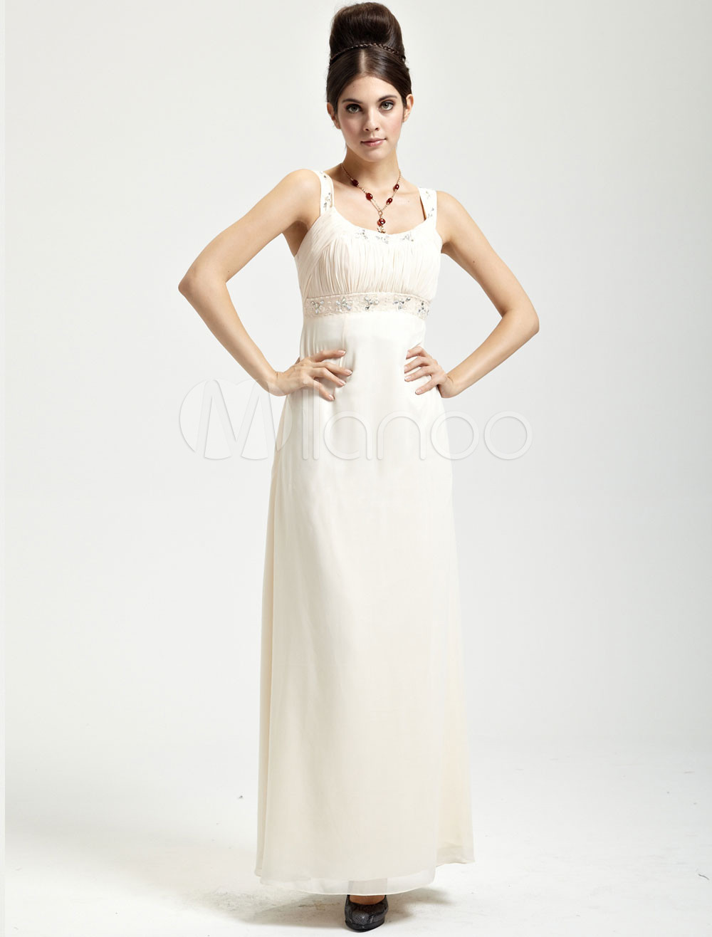 Beautiful Ivory Imitated Silk Floor Length Womens Evening Dress