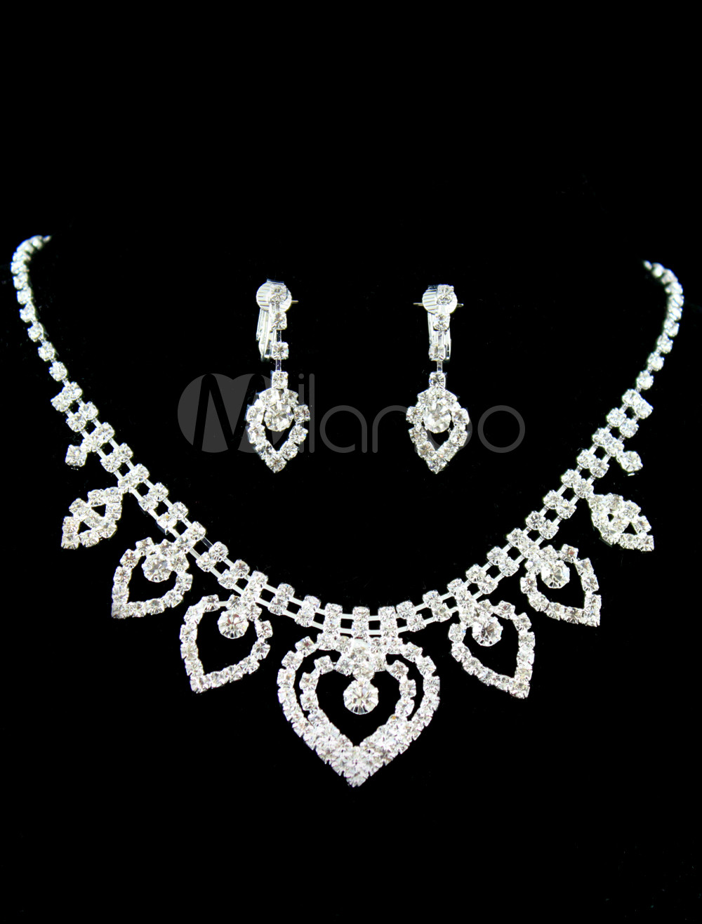 Heart-shaped Silver Alloy Rhinestone Earrings And Necklace