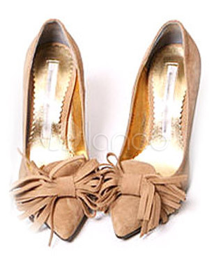Brown Fashion Heels on Enchanted Brown Flannel Bow 3 1 2   High Heel Womens Fashion Shoes
