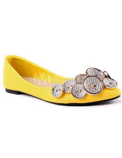 Burgundy Flat Shoes on Fashion Yellow Pu Womens Flat Shoes   Milanoo Com