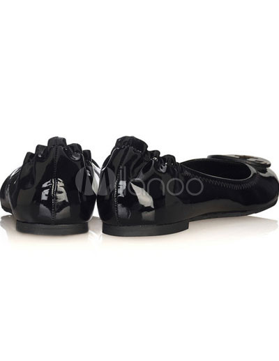 Comfortable Leather Shoes on C  Modo Negro Charol Apartamento Zapatos Para Mujer   Milanoo Com