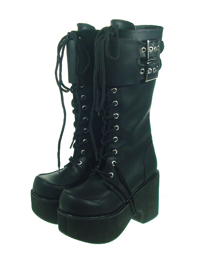 Military Boots Fashion on Fashion Black 3 1 2 Chunky High Heel High Platform Front Tie Pu