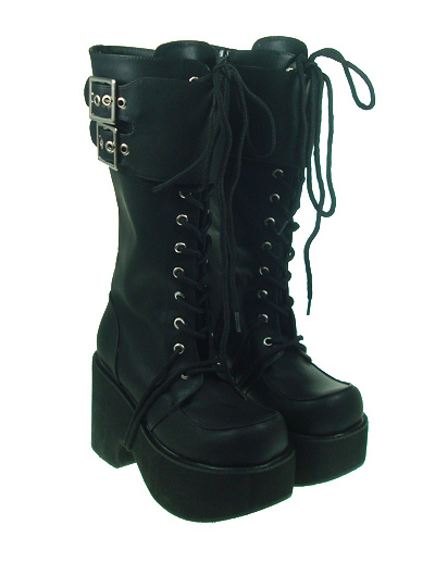 Military Boots Fashion on Fashion Black 3 1 2 Chunky High Heel High Platform Front Tie Pu