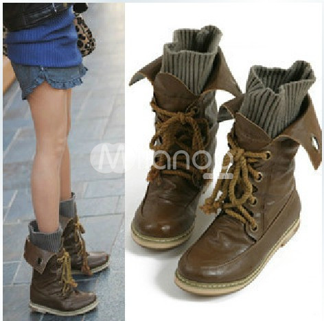 Sexy Flat Shoes on Heel Yellow Pu Leather Lace Up Womens Short Boots Milanoo Com