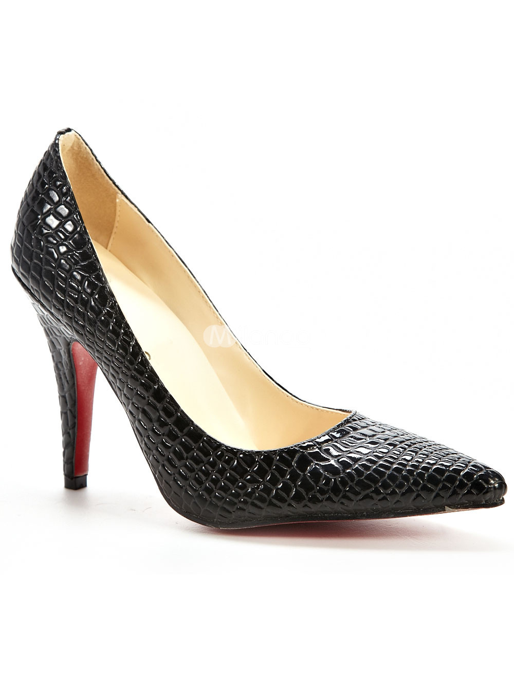 Black Graining Patent Pointed Toe Fashion Prom Pumps