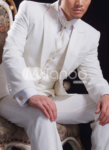 White Single Breasted Worsted Groom Tuxedo