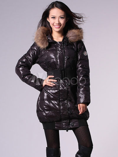 Black Stand Collar 80% White Duck Down 20% Gray Duck Down Womens Overcoat