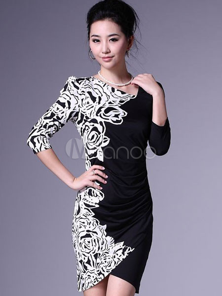 black dresses for women over 50 on Black Three Quarter Sleeves 50  Silk 50  Polyester Womens Dress