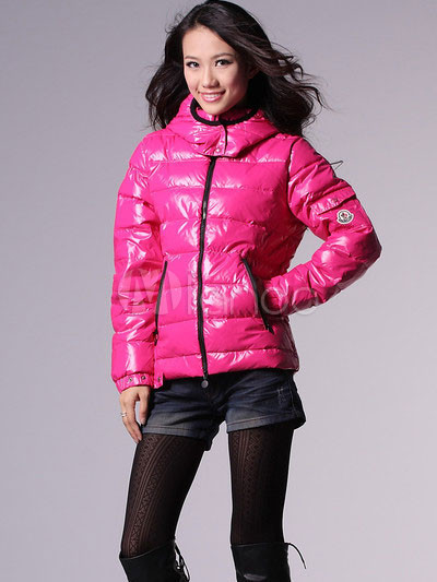 Fuchsia Long Sleeves 80% White Duck Down 20% Gray Duck Down Women Jacket