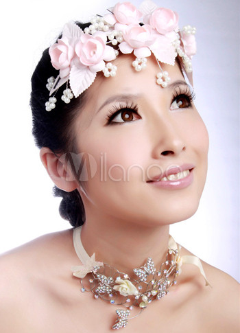 Gorgeous Pink Cloth Imitated Pearls Wedding Bridal Tiara