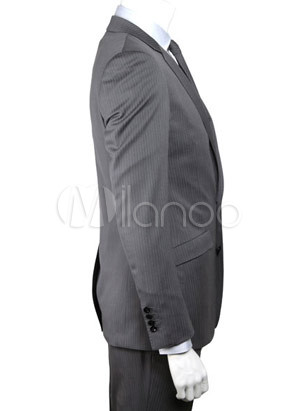 Good Quality Gray Single Breasted DoubleButton Wool Polyester Groom Wedding 