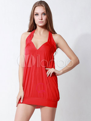 Hot Red 96% Polyester 4% Spandex Womens Club Dress