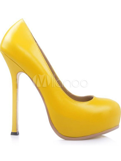 Yellow High Heels on Escarpins Jaunes Pour Femmes En Peau De Mouton Plateforme    Talon