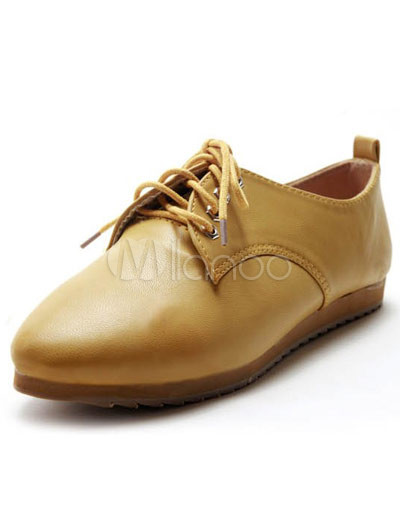 Lace Flat Shoes on Yellow Flat Lace Up Pu Womens Oxford Shoes   Milanoo Com