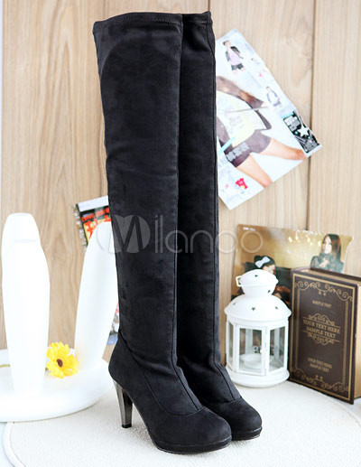 Women Fashion Boots Wide Width on Elegant Black Suede Women S Over The Knee Boots   Milanoo Com
