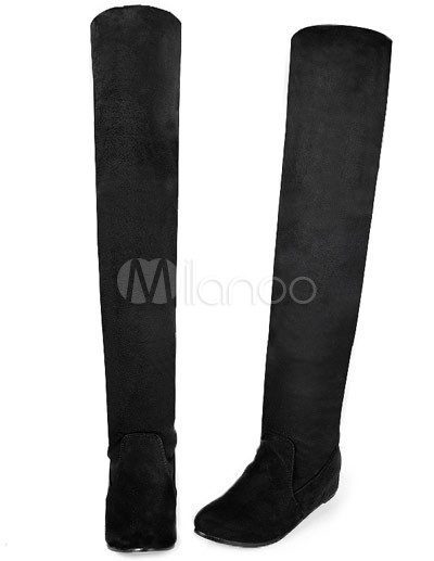 Womens Fashion Boots Knee on Fashion Black Monogram Suede Over The Knee Boots Milanoo Com
