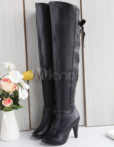 Shoe Rubber Boots on Pu Rubber Sole Over The Knee Length Riding Boots Milanoo Com