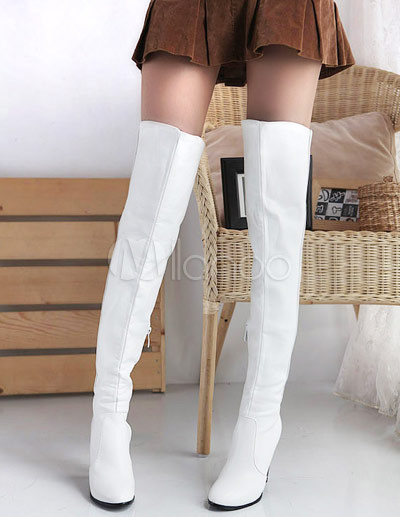 Fashion Riding Boots  Women on Pu Rubber Sole Over The Knee Length Riding Boots   Milanoo Com