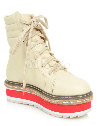 White Platforms Shoes on Populares Zapatos De Plataforma Cordones Blancos De Artificiales Pu