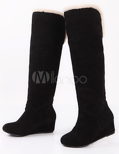 Womens Black Suede Shoes on Warm Black Suede Women S Over Knee Boots   Milanoo Com