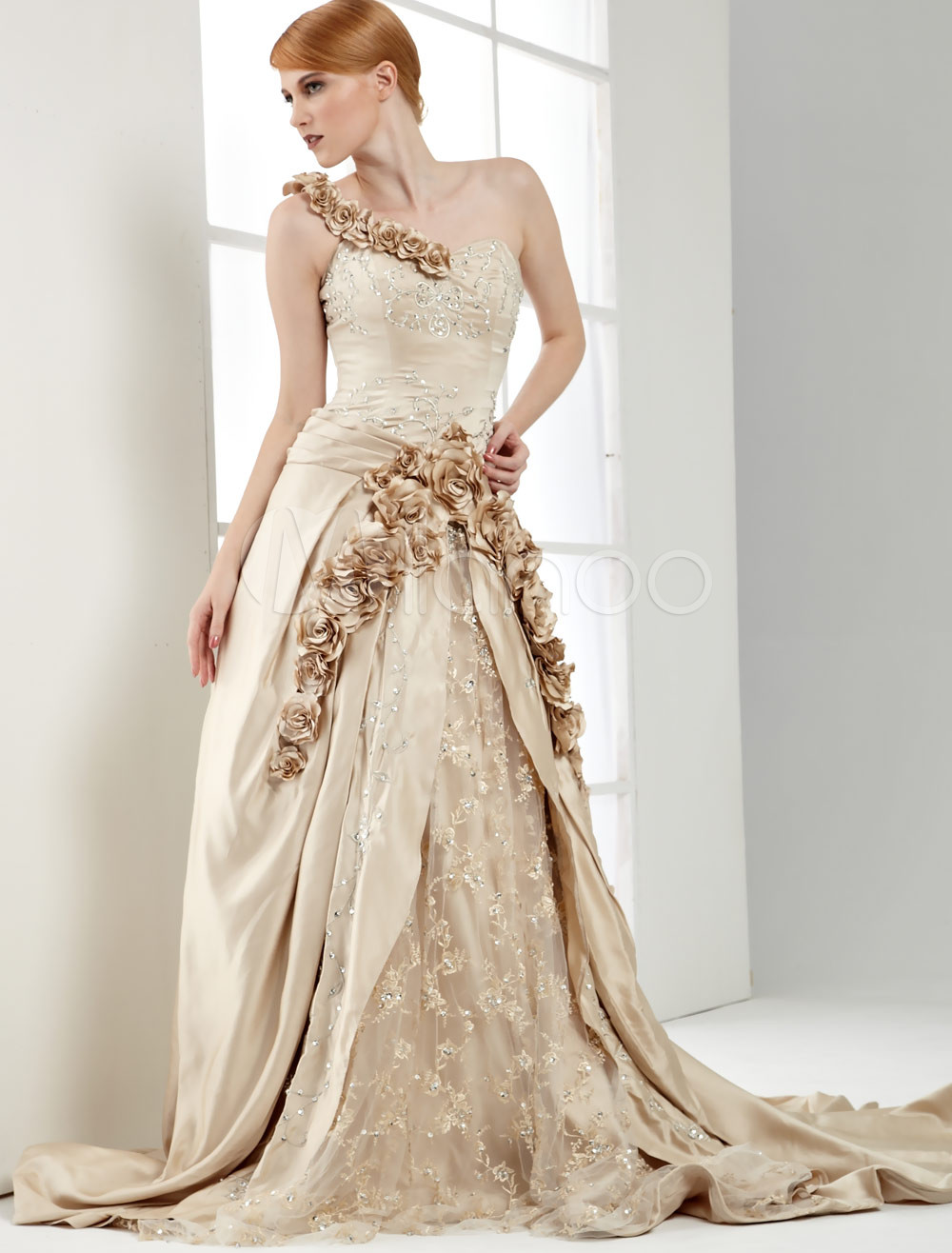 Champagne Strapless Sweetheart A-line Dress For Bride